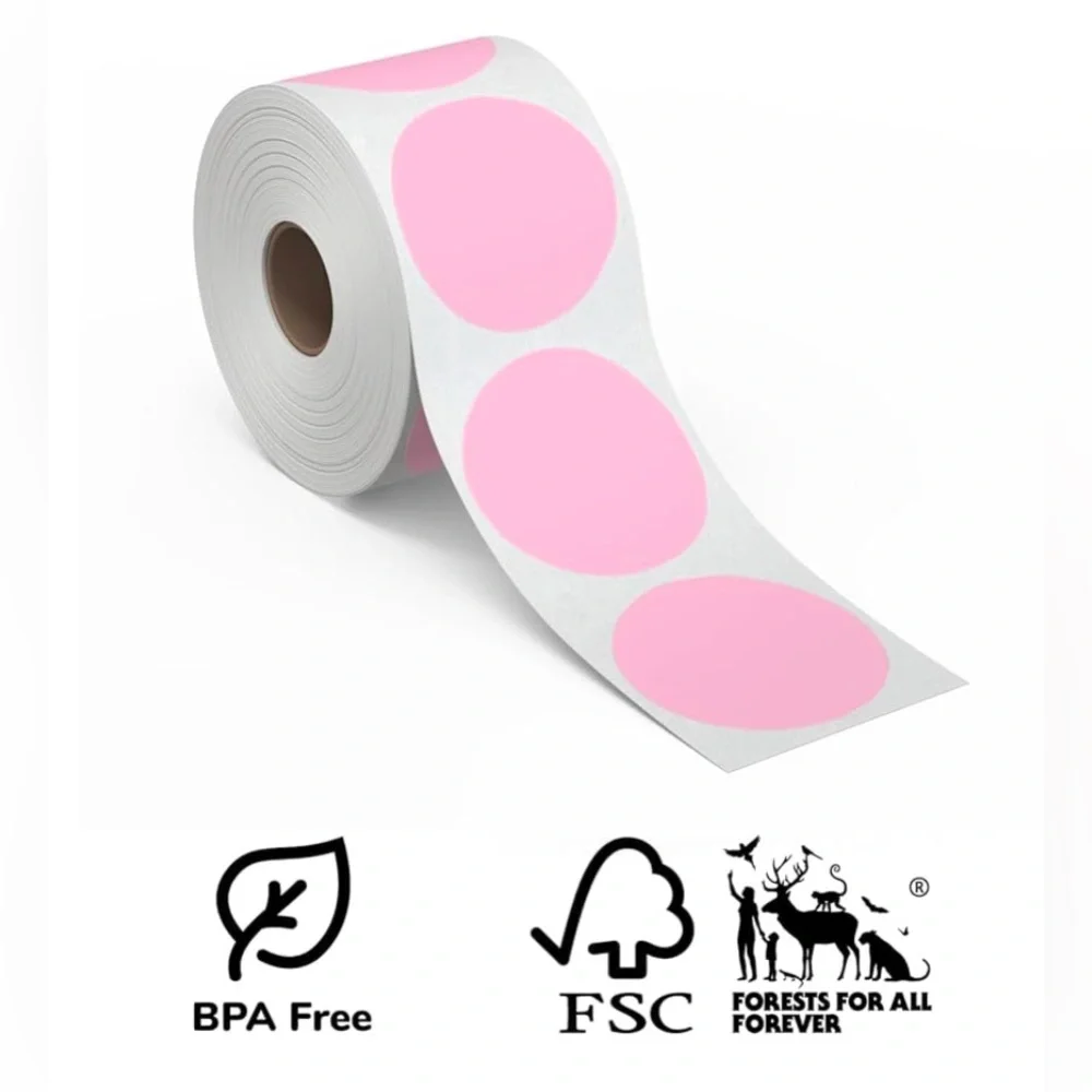 50 STICKERS - 2” ROUND - “BEST BY:”LABELS TO INPUT EXPIRATION DATES - PINK